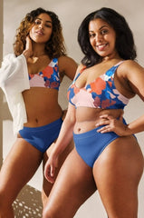 Harmony Coast: Pink, Blue, White, and Red Patterned 2-Piece Swimsuit with Blue Bottom | Hassle Free Cart