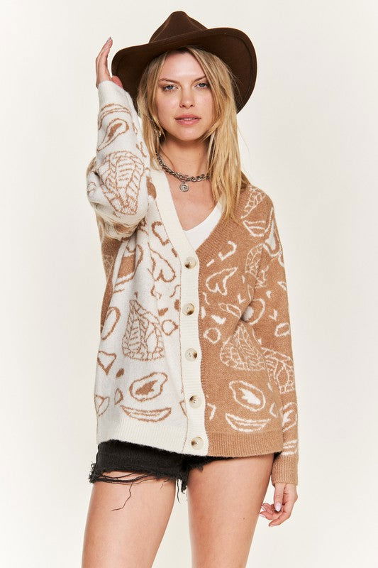 Heart paisley and Color block cardigan - Hassle Free Cart