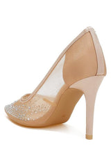 High Ball Mesh Rhinestone Stiletto Pumps - Hassle Free Cart