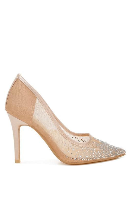 High Ball Mesh Rhinestone Stiletto Pumps - Hassle Free Cart