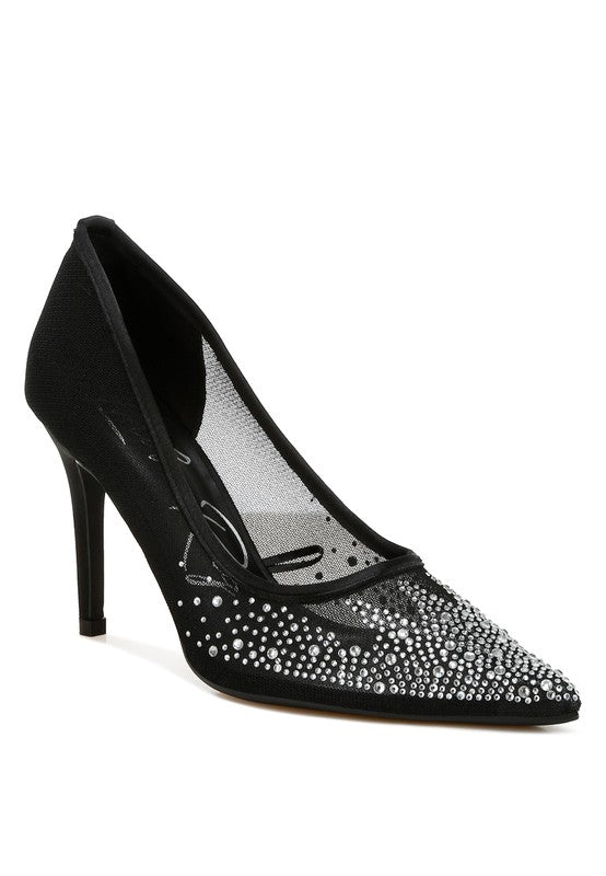 High Ball Mesh Rhinestone Stiletto Pumps - Hassle Free Cart