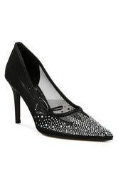 High Ball Mesh Rhinestone Stiletto Pumps - Hassle Free Cart