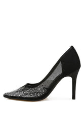 High Ball Mesh Rhinestone Stiletto Pumps - Hassle Free Cart