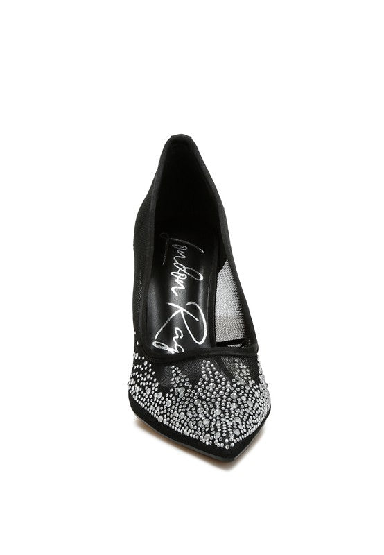 High Ball Mesh Rhinestone Stiletto Pumps - Hassle Free Cart