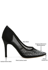 High Ball Mesh Rhinestone Stiletto Pumps - Hassle Free Cart