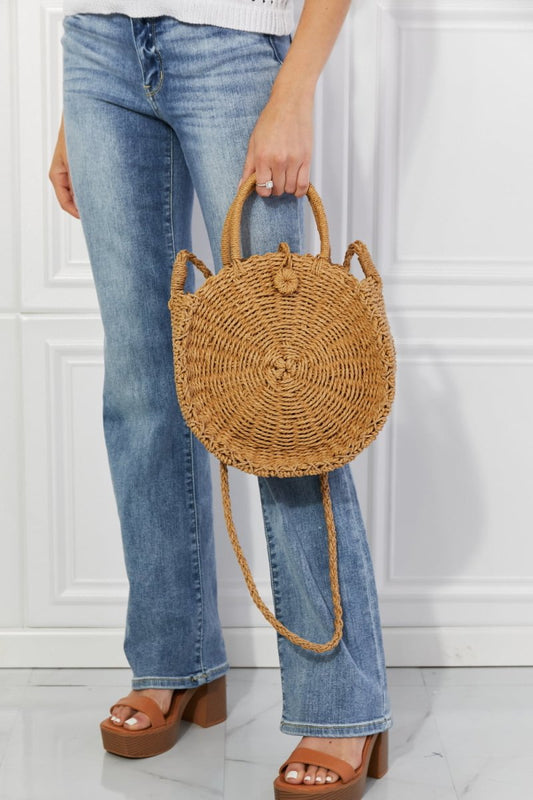 Justin Taylor Feeling Cute Rounded Rattan Handbag in Camel | Hassle Free Cart