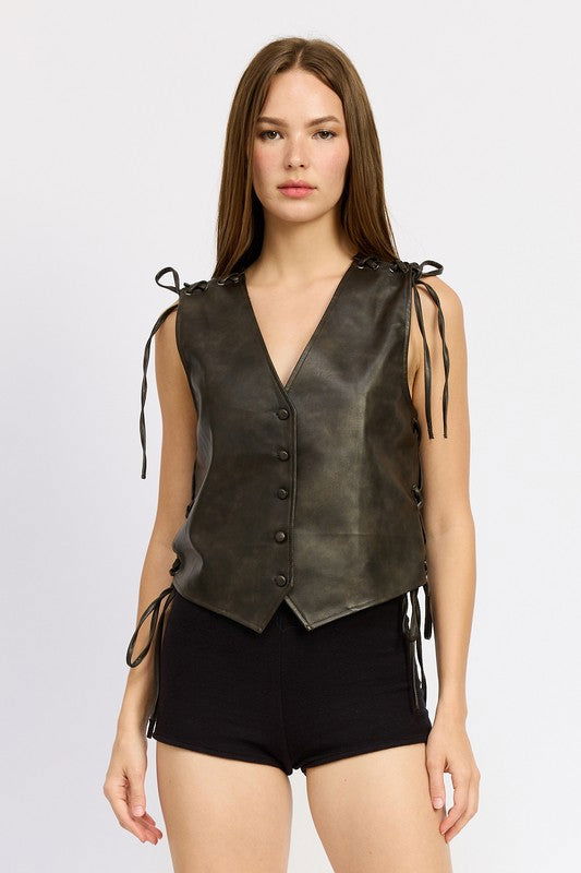 LEATHER Vest With Lace Detail - Hassle Free Cart