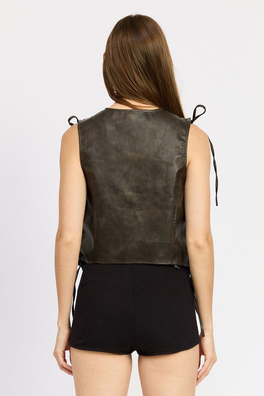 LEATHER Vest With Lace Detail - Hassle Free Cart