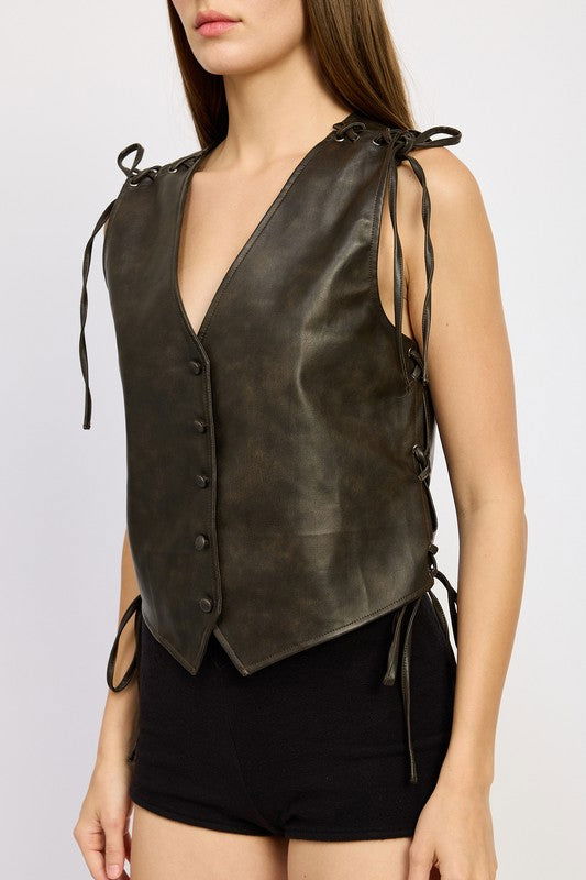 LEATHER Vest With Lace Detail - Hassle Free Cart