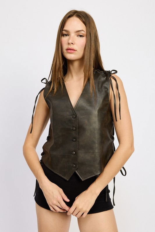 LEATHER Vest With Lace Detail - Hassle Free Cart