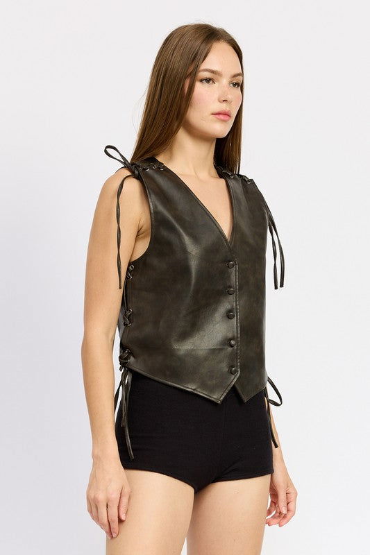 LEATHER Vest With Lace Detail - Hassle Free Cart