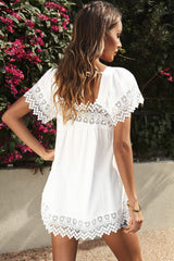 Lace Detail Square Neck Short Sleeve Blouse | Hassle Free Cart