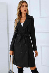 Lapel Collar Tie Belt Double-Breasted Trench Coat | Hassle Free Cart