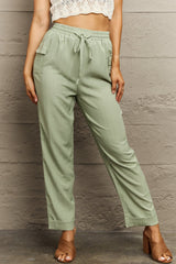 Light Green Tie Waist Long Pants | Hassle Free Cart