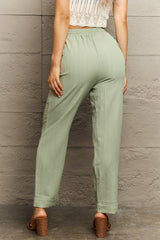 Light Green Tie Waist Long Pants | Hassle Free Cart