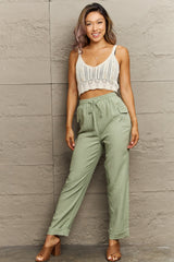 Light Green Tie Waist Long Pants | Hassle Free Cart