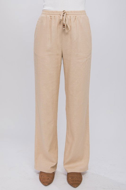 Linen Drawstring Waist Long Pants with Pockets - Hassle Free Cart