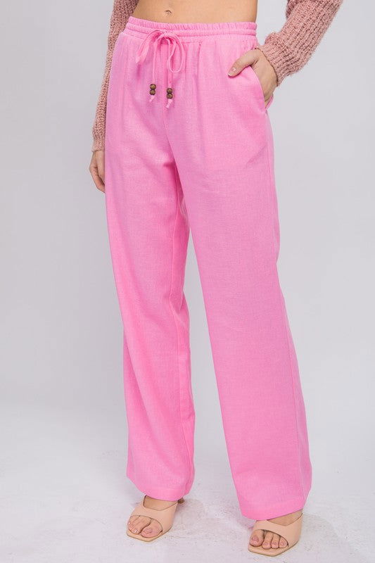 Linen Drawstring Waist Long Pants with Pockets - Hassle Free Cart