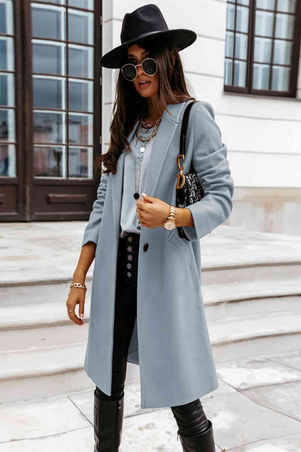 Long Sleeve Longline Coat with Pockets | Hassle Free Cart
