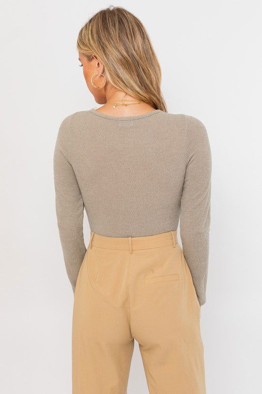 Long Sleeve Button Detail Bodysuit - Hassle Free Cart