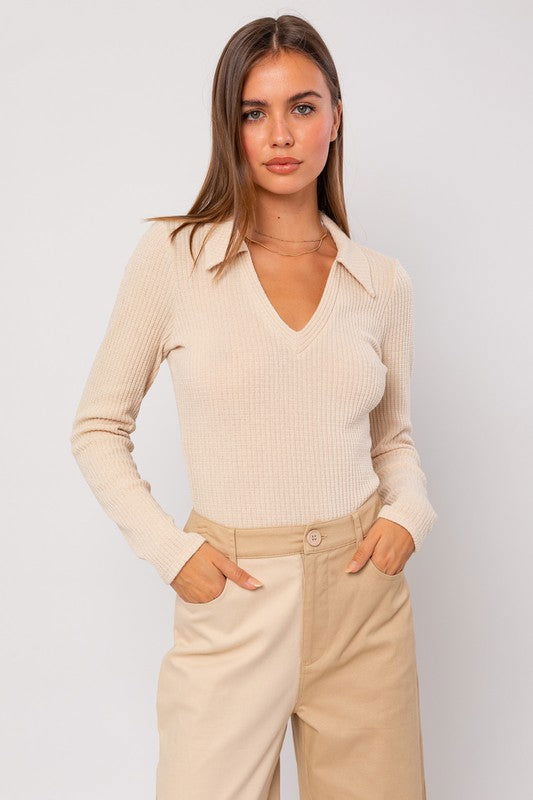 Long Sleeve Collared Bodysuit - Hassle Free Cart