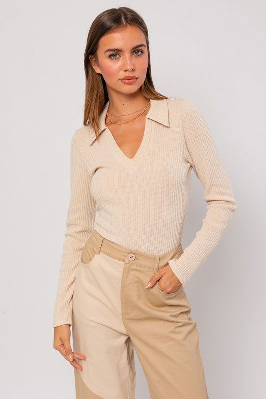 Long Sleeve Collared Bodysuit - Hassle Free Cart