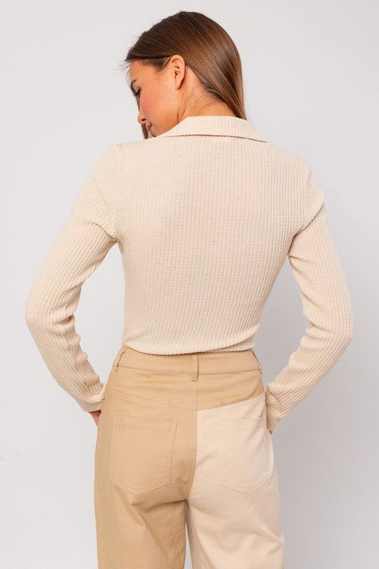 Long Sleeve Collared Bodysuit - Hassle Free Cart