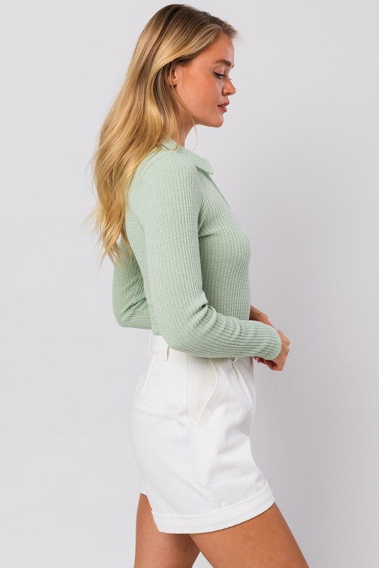 Long Sleeve Collared Bodysuit - Hassle Free Cart