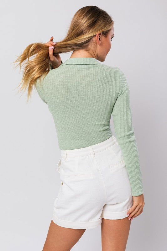 Long Sleeve Collared Bodysuit - Hassle Free Cart