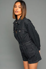 Long Sleeve Denim Romper - Hassle Free Cart