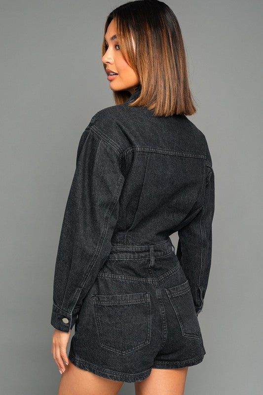 Long Sleeve Denim Romper - Hassle Free Cart