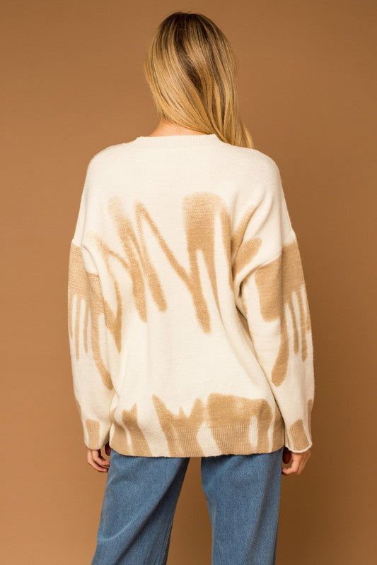 Long Sleeve Spray Print Sweater - Hassle Free Cart