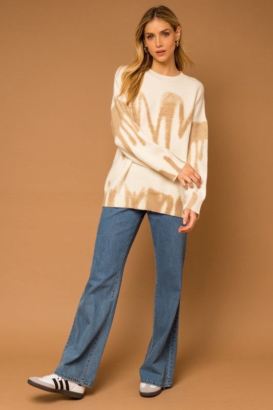 Long Sleeve Spray Print Sweater - Hassle Free Cart