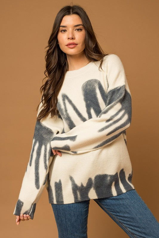 Long Sleeve Spray Print Sweater - Hassle Free Cart