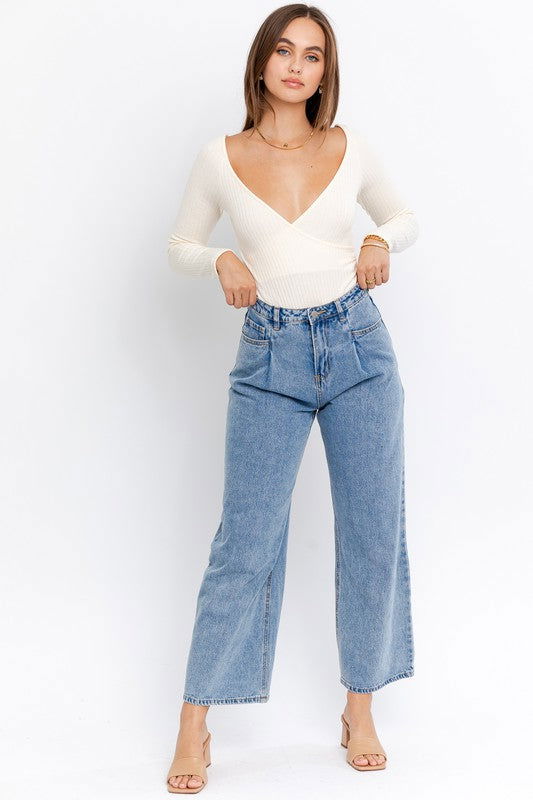 Long Sleeve Surplice Bodysuit - Hassle Free Cart