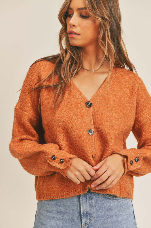 MABLE Rust Long Sleeve Button Down Sweater Cardigan - Hassle Free Cart