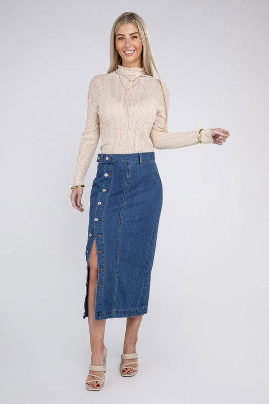 Midi High Waist Denim Skirt - Hassle Free Cart