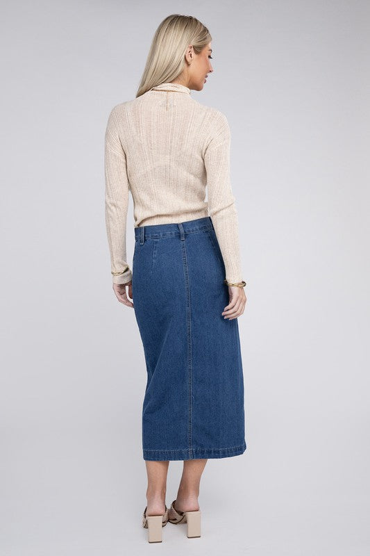 Midi High Waist Denim Skirt - Hassle Free Cart