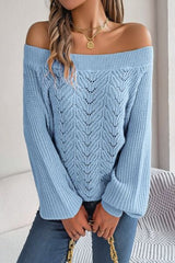 Openwork Off-Shoulder Long Sleeve Sweater | Hassle Free Cart