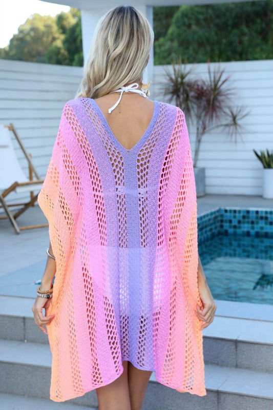 Openwork Contrast V-Neck Cover-Up - Hassle Free Cart