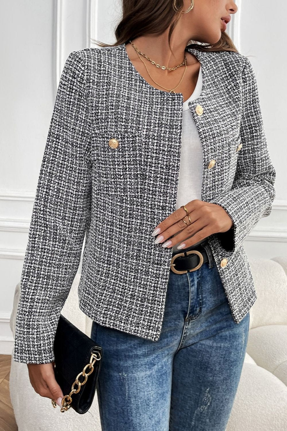 Perfee Plaid Long Sleeve Outerwear - Hassle Free Cart