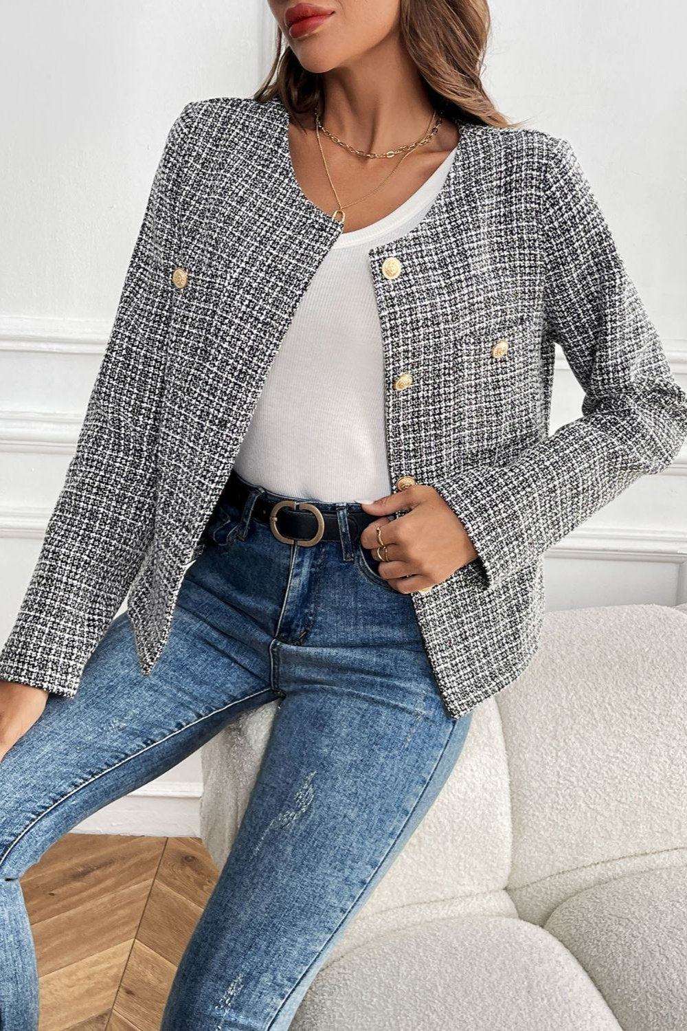 Perfee Plaid Long Sleeve Outerwear - Hassle Free Cart