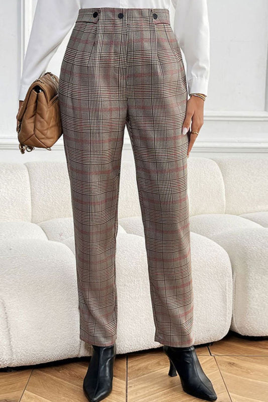 Perfee Plaid Straight Pants with Pockets - Hassle Free Cart