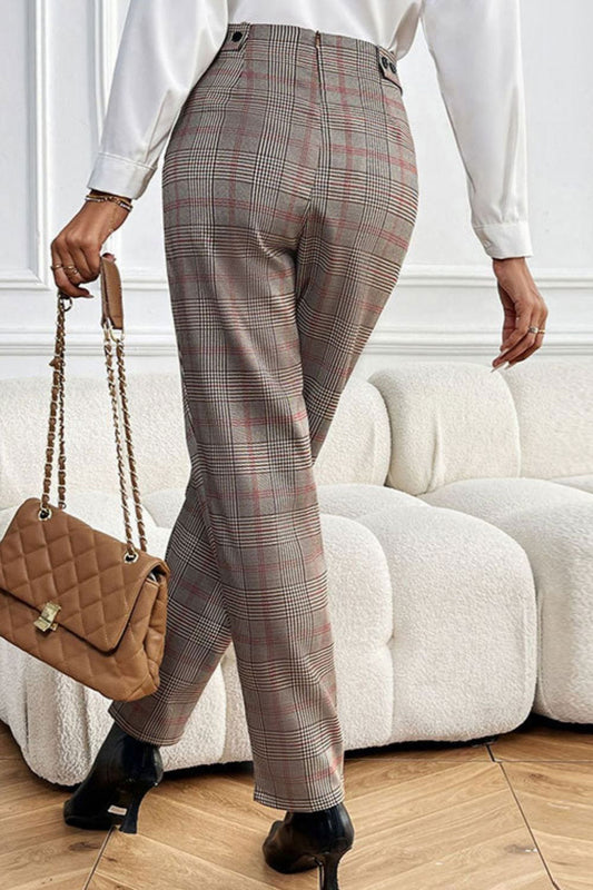 Perfee Plaid Straight Pants with Pockets - Hassle Free Cart