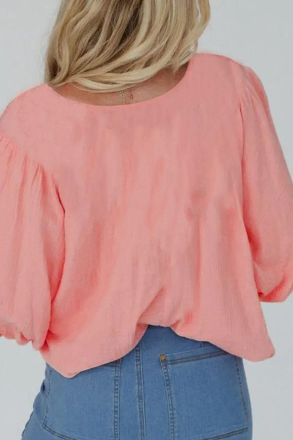 Pink Textured Tie Neck Blouse - Hassle Free Cart