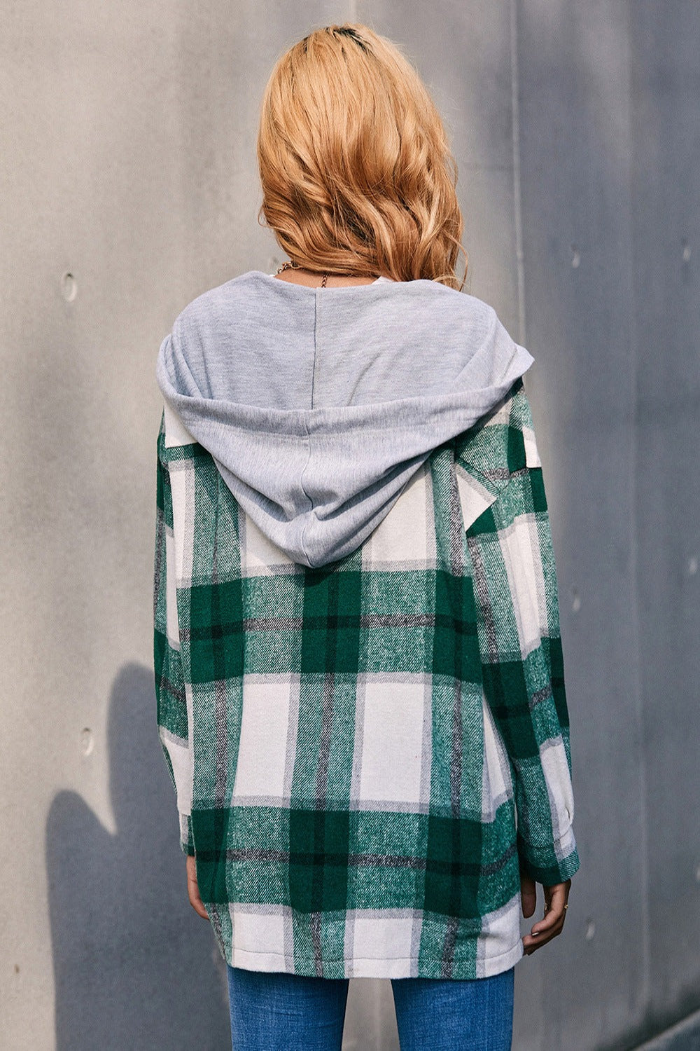 Plaid Dropped Shoulder Hooded Jacket | Hassle Free Cart