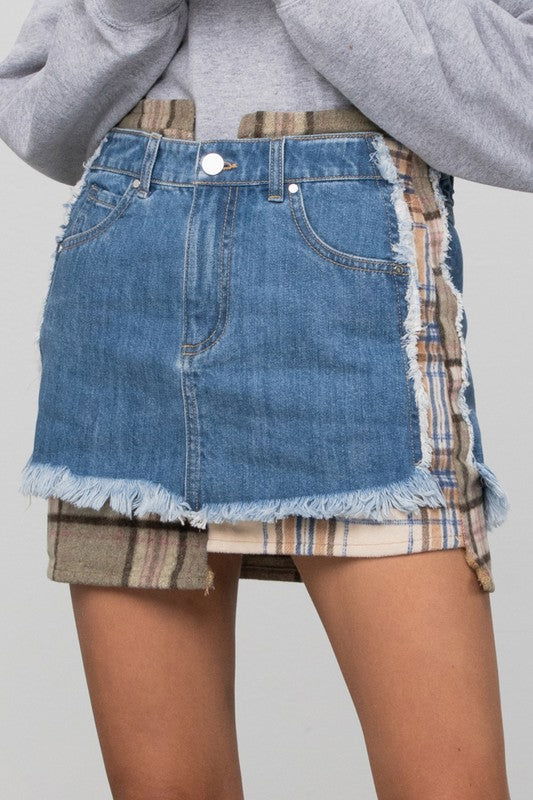 Plaid Checker Mini Denim Skirt - Hassle Free Cart