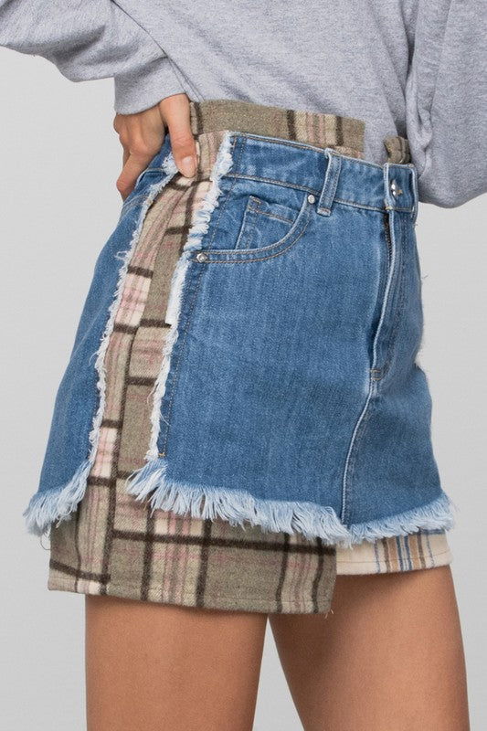 Plaid Checker Mini Denim Skirt - Hassle Free Cart