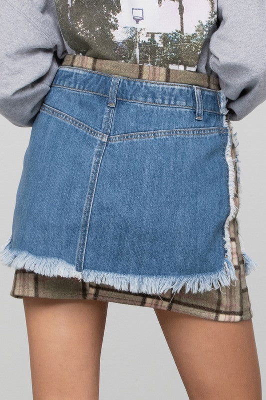 Plaid Checker Mini Denim Skirt - Hassle Free Cart