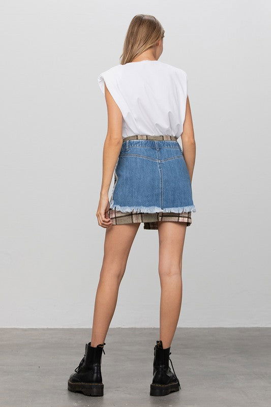 Plaid Checker Mini Denim Skirt - Hassle Free Cart